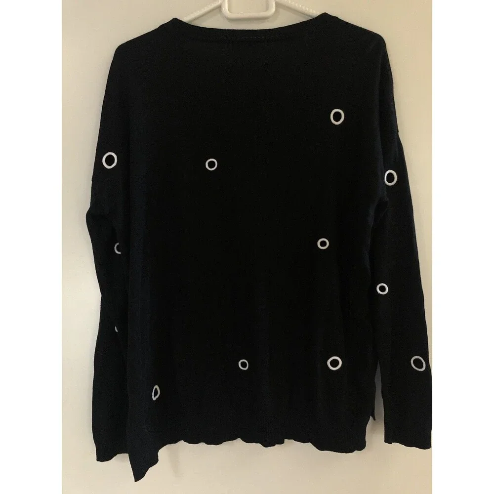Planet By Lauren G Pima Cotton Sweater Black Hole Cut Out Boxy Pullover One Size - Picture 2 of 5